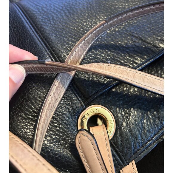 MICHAEL MICHAEL KORS JET SET PEBBLED BLACK TAN LEATHER TOTE BAG PURSE W/ CHARM - Picture 15 of 15